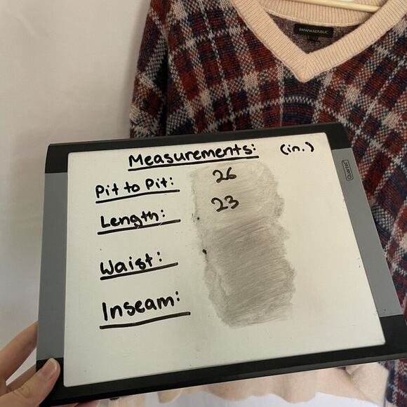 Banana Republic Plaid V-Neck Sweater S Wool Blend Red & Beige women's fall - Picture 6 of 7